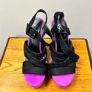 Qupid Black and Purple Strappy Heels